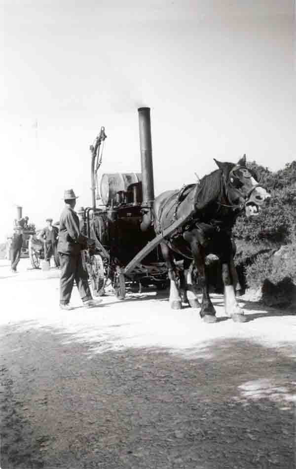 Horse-drawn tar barrel c1935