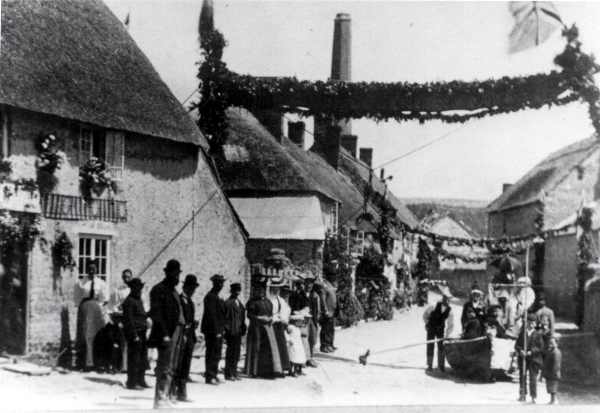 Burton Bradstock's decorations in Mill Street