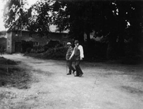 Greta's Grandfather Joe Hawkins and a relative walking from "Five Elms Green"