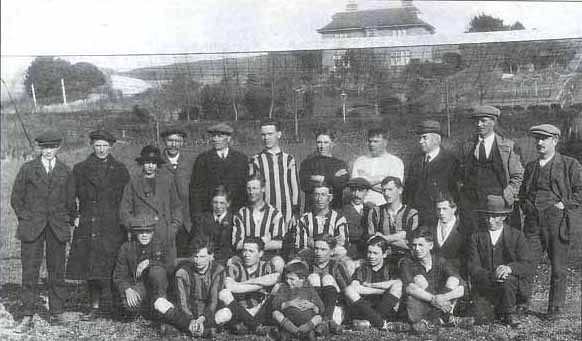 Edward Mill's footballers pictured in West Bay Road around 1920