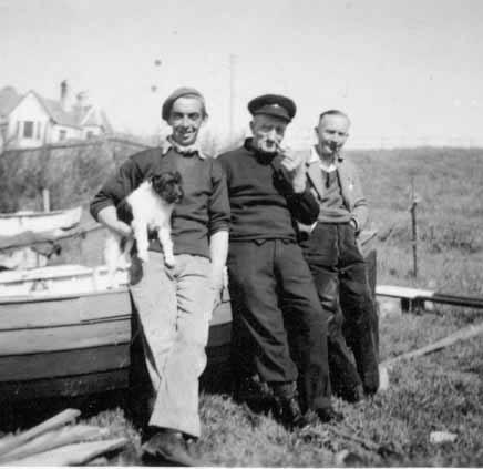 Dicker Thorner with the dog and Tommy Swaffield on Burton Beach