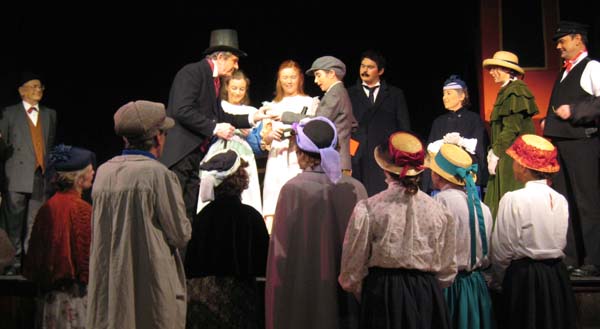 The Children receive their award for bravery from the Old Gentleman (Mike Read)